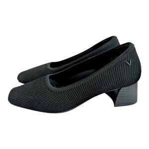 VIVAIA Women’s Black Ribbed Canvas Square-Toe Chunky Heel Pumps Size 5.5-6/ EU36